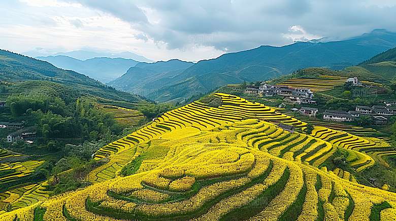 风景梯田唯美自然景色风光乡村稻田田园