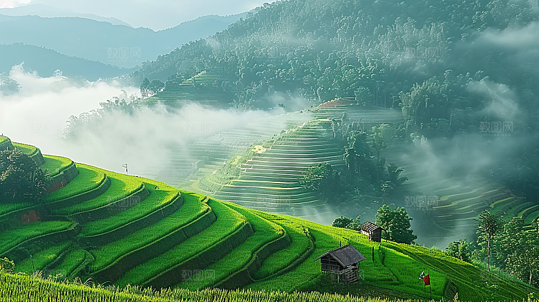 风景梯田唯美自然景色风光乡村稻田田园