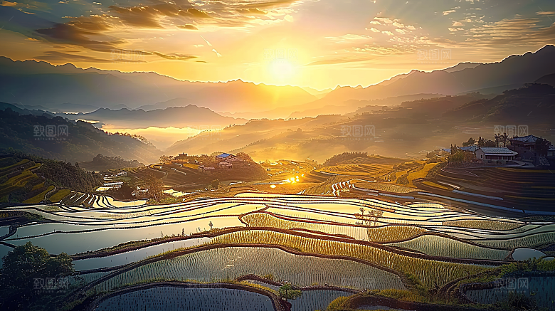 风景梯田唯美自然景色风光乡村稻田田园