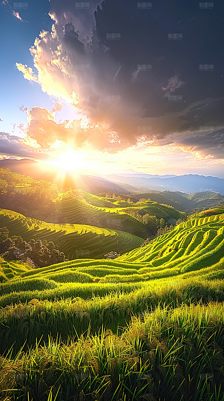 梯田唯美风景自然景色稻田田园风光乡村