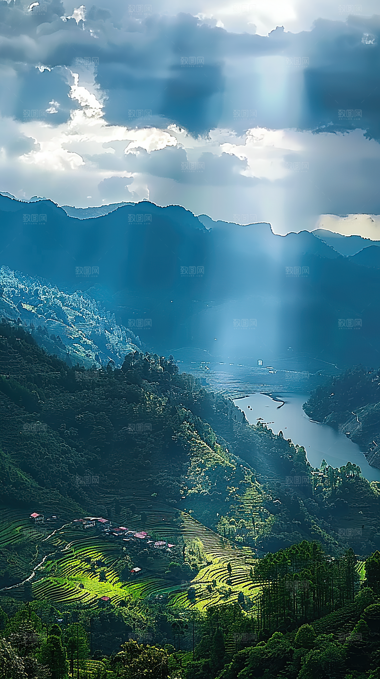 梯田唯美风景自然景色稻田田园风光乡村