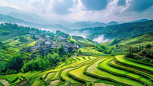 梯田唯美风景自然景色稻田田园风光乡村