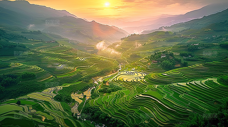 梯田唯美风景自然景色稻田田园风光乡村