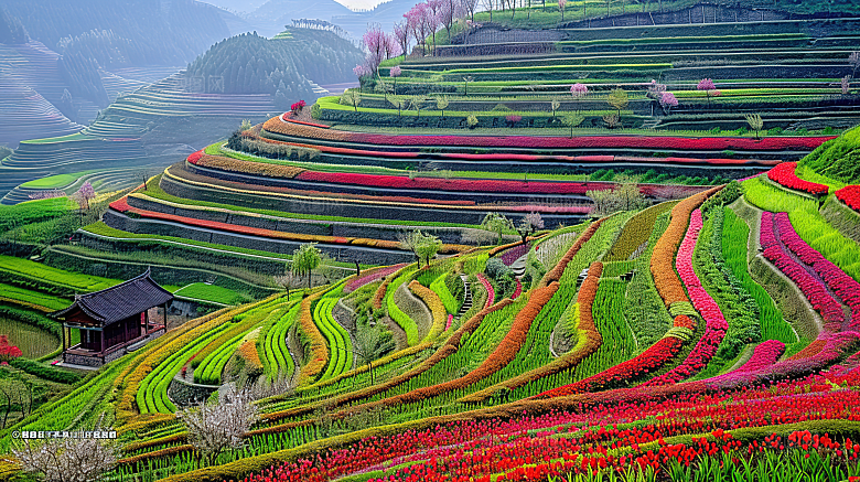 梯田唯美风景自然景色稻田田园风光乡村