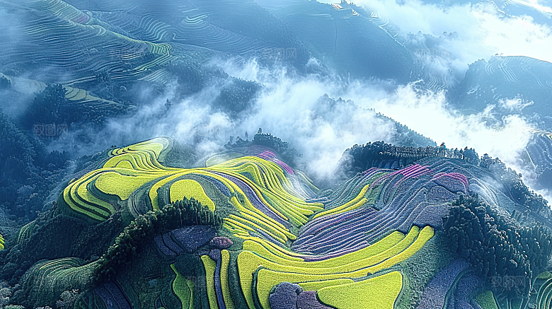 梯田唯美风景自然景色稻田田园风光乡村