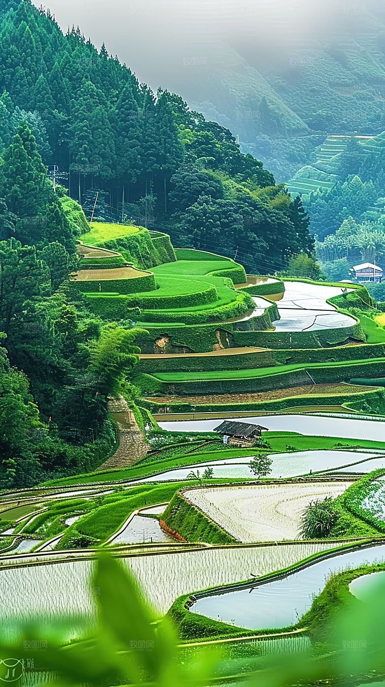 乡村唯美稻田自然梯田风光景色风景田园