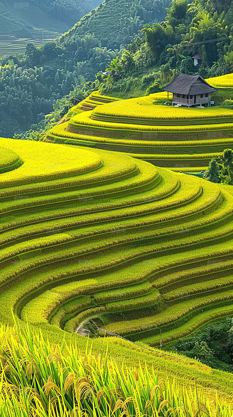 乡村唯美稻田自然梯田风光景色风景田园