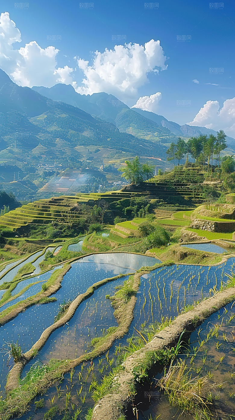 乡村唯美稻田自然梯田风光景色风景田园