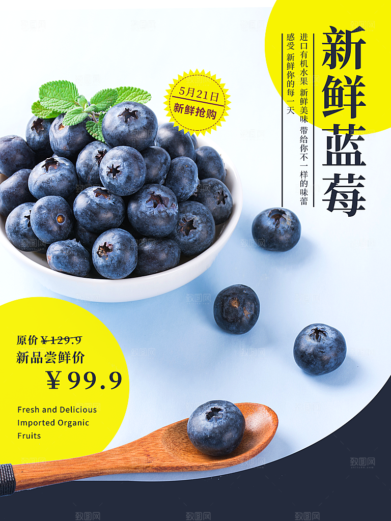 新鲜水果蓝莓海报