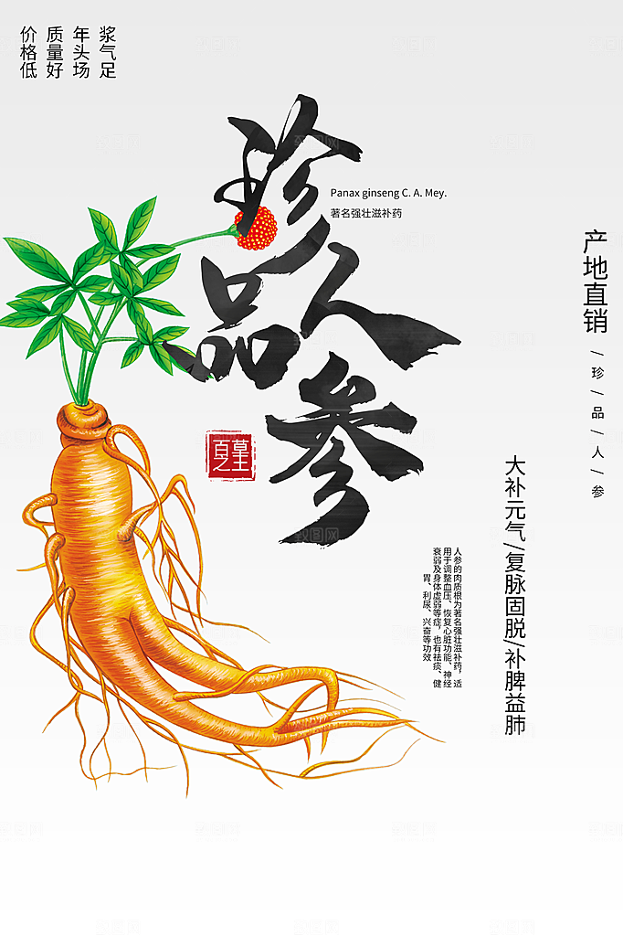 中药人参促销活动海报