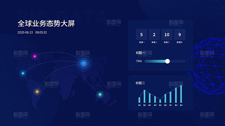 数据可视化中控面板模板PSD分层设计素材