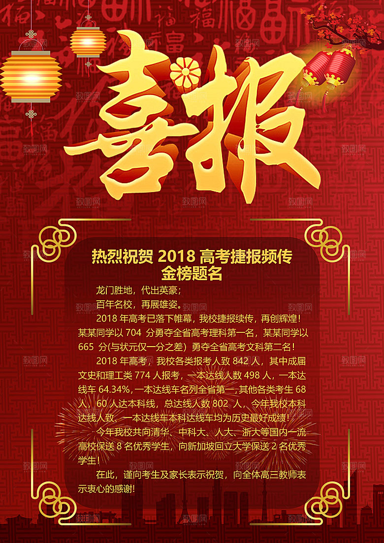 简约大气高考喜报WORD文档
