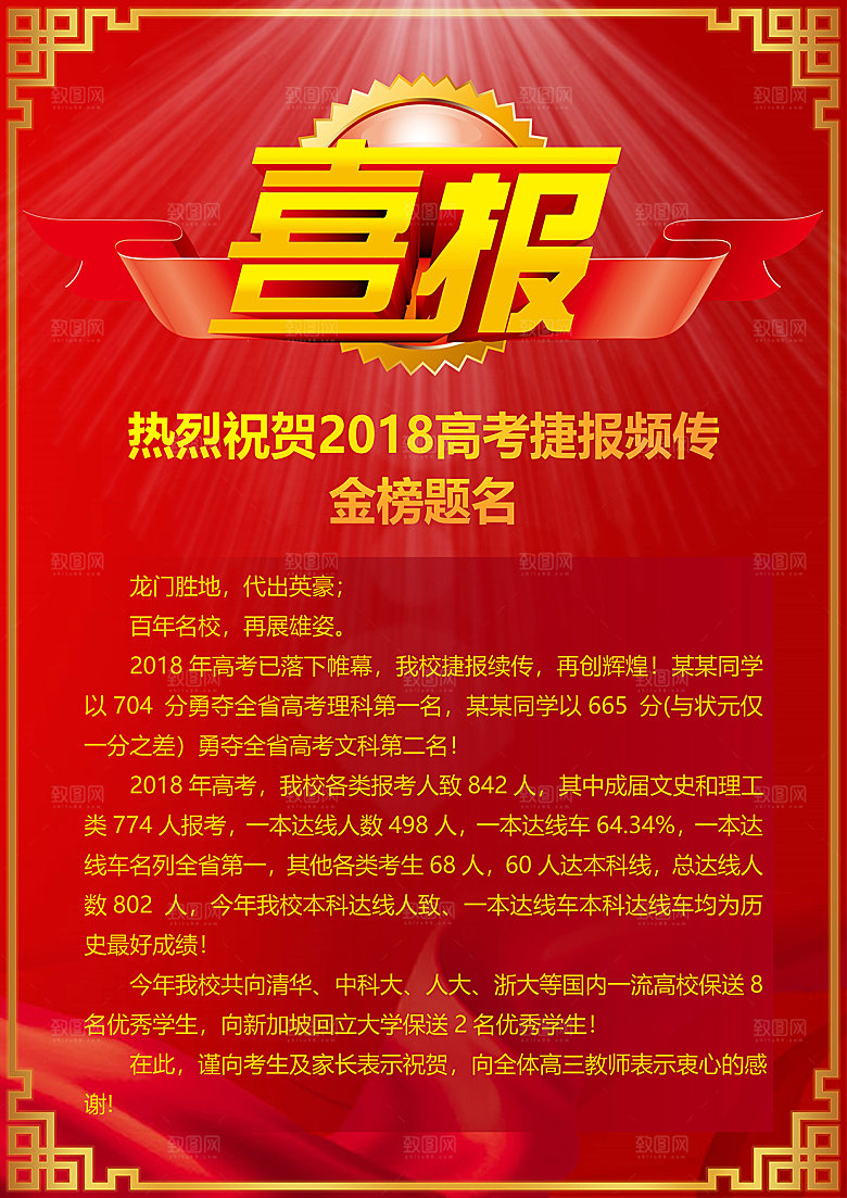 简约大气高考喜报WORD文档