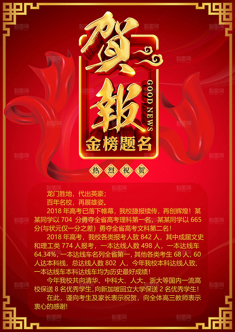 简约大气高考喜报WORD文档