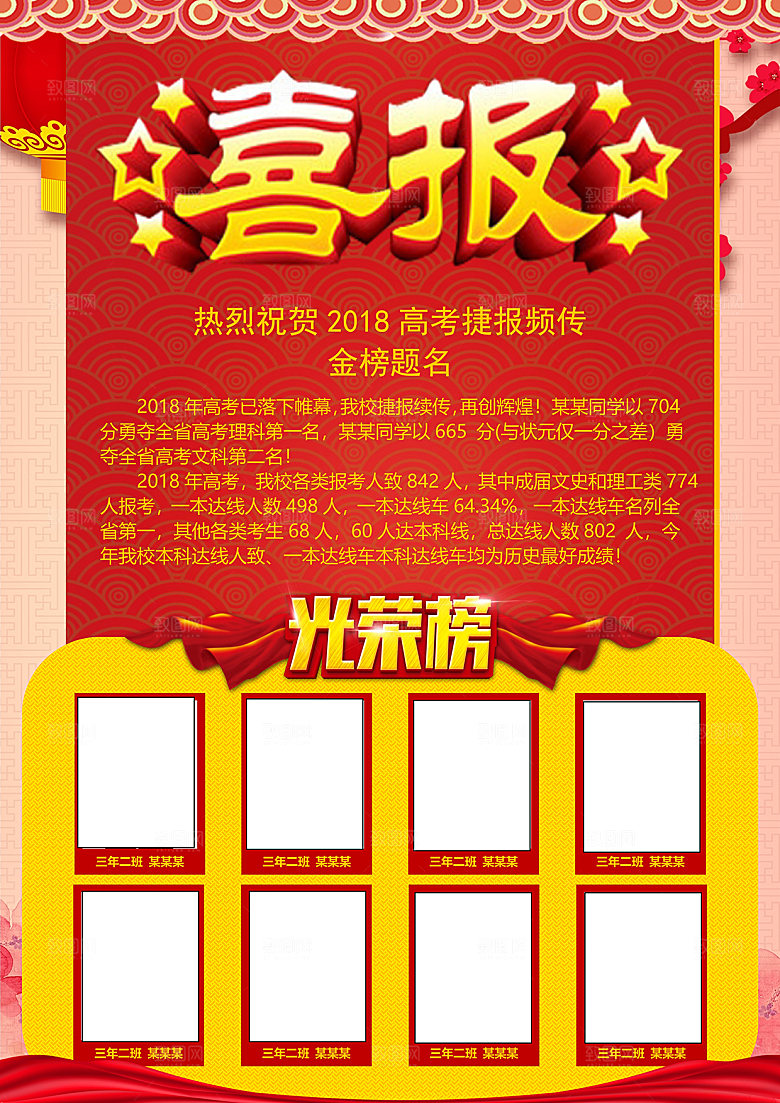 高考金榜题名喜报海报模版