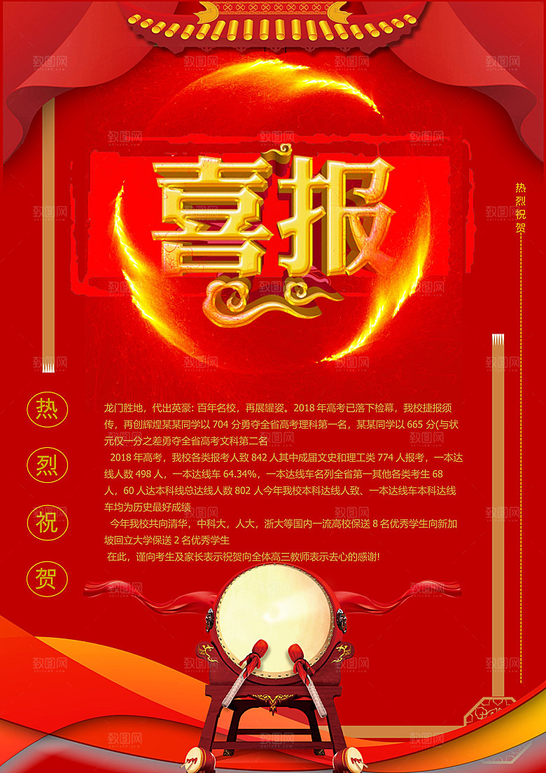 高考金榜题名喜报海报模版