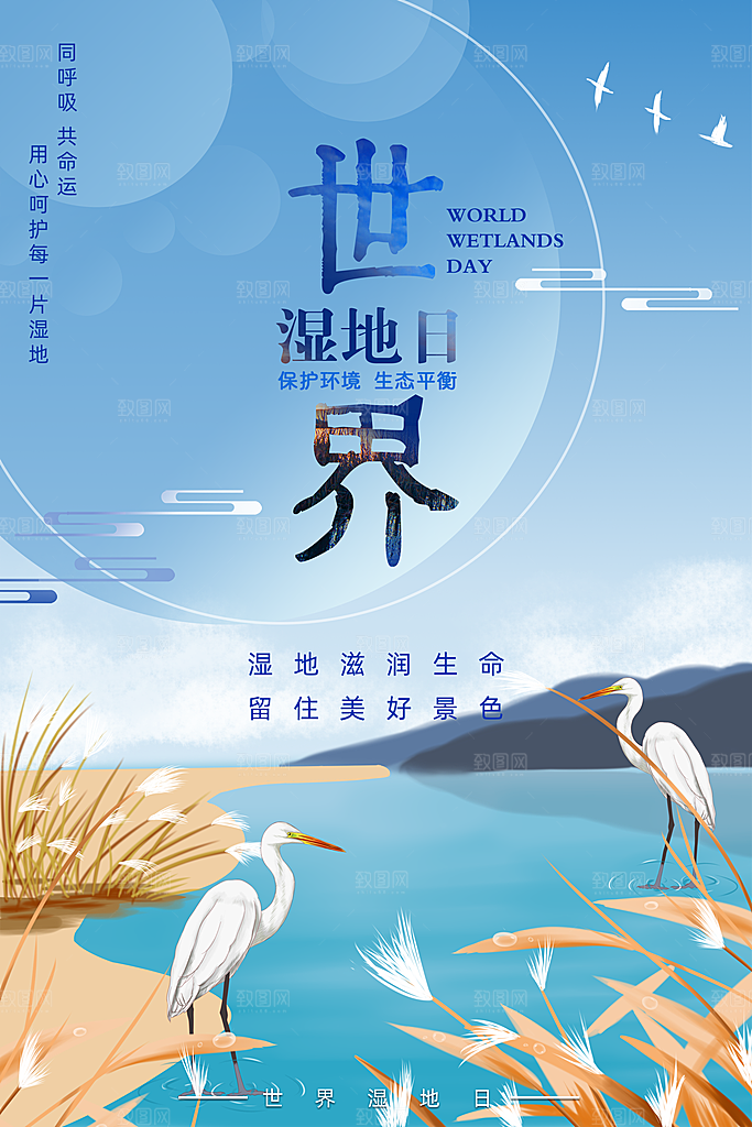 保护湿地世界湿地日宣传展板海报