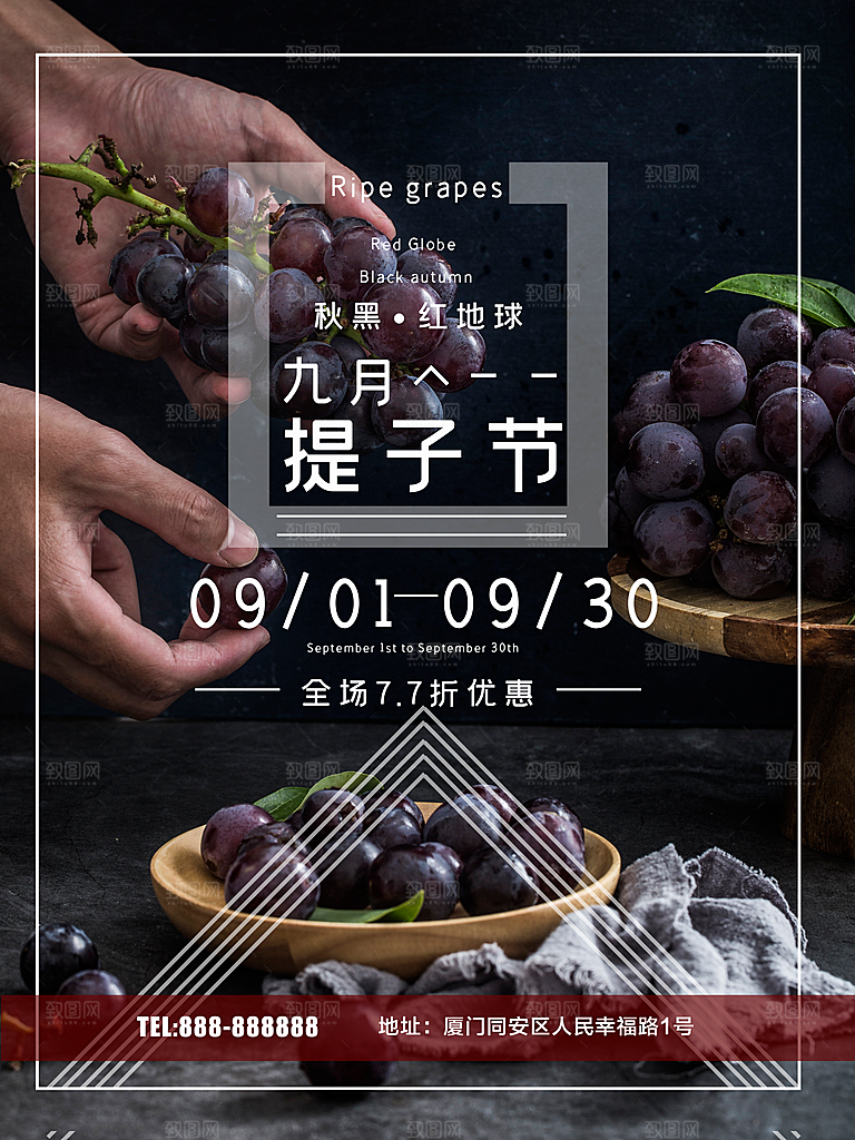 新鲜水果提子葡萄海报