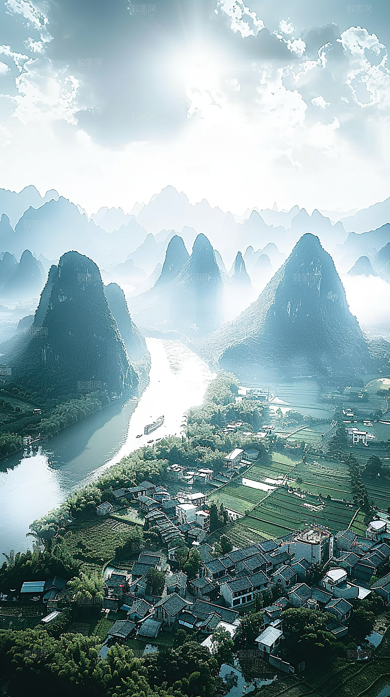 意境山水青山唯美绿水山峰风景