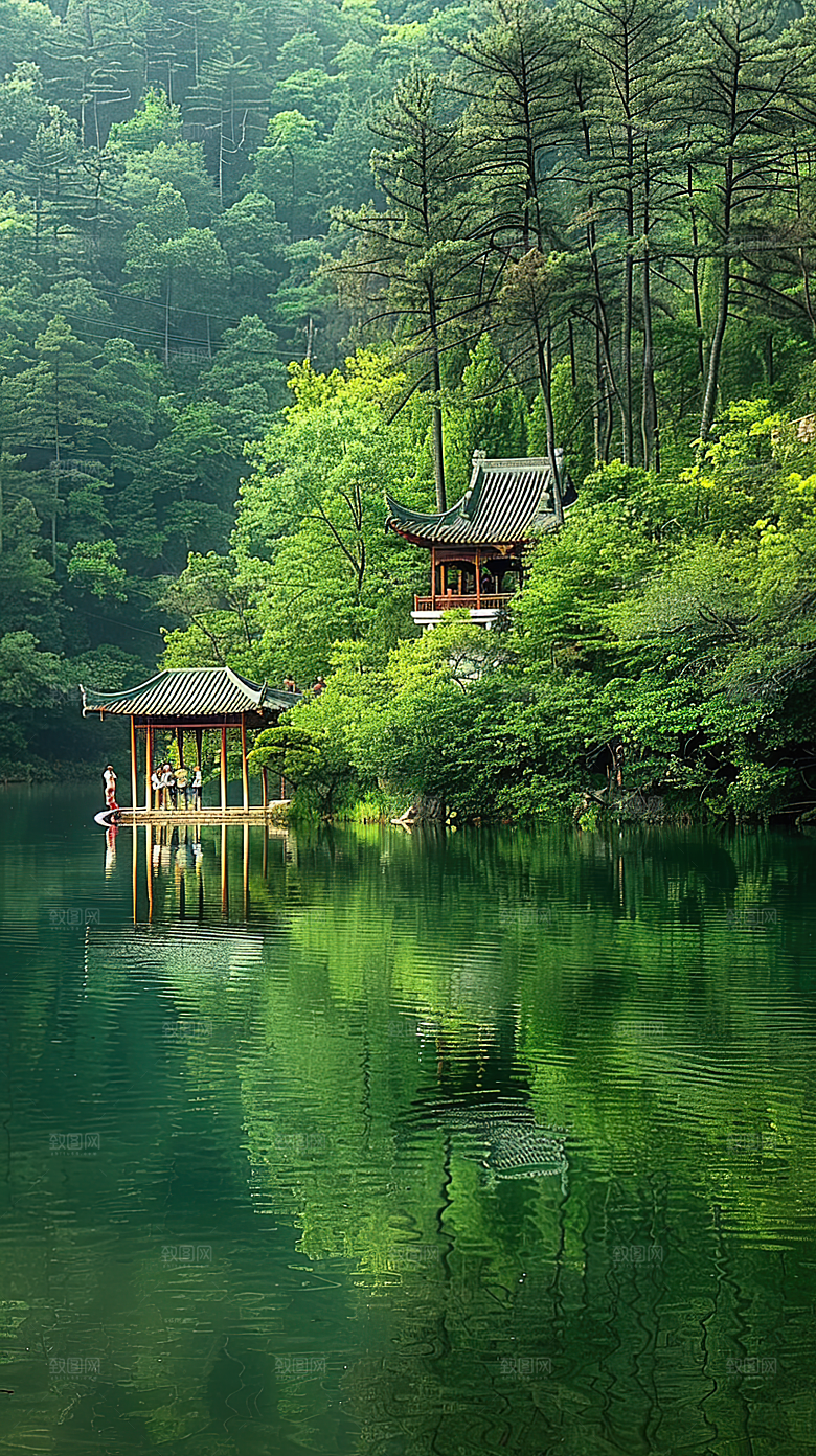 意境青山山峰唯美山水绿水风景