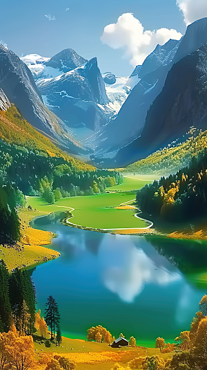 意境青山山峰唯美山水绿水风景