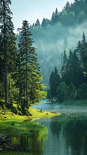 山峰绿水风景青山意境山水唯美