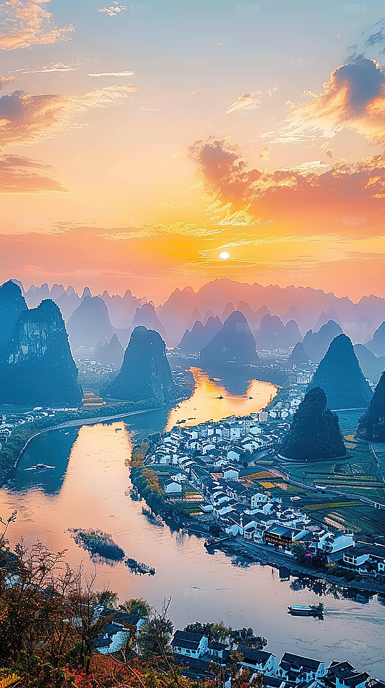 意境山水青山唯美绿水山峰风景