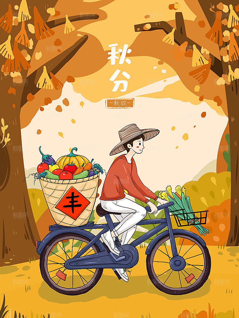 中国传统二十四节气秋分节气海报插画