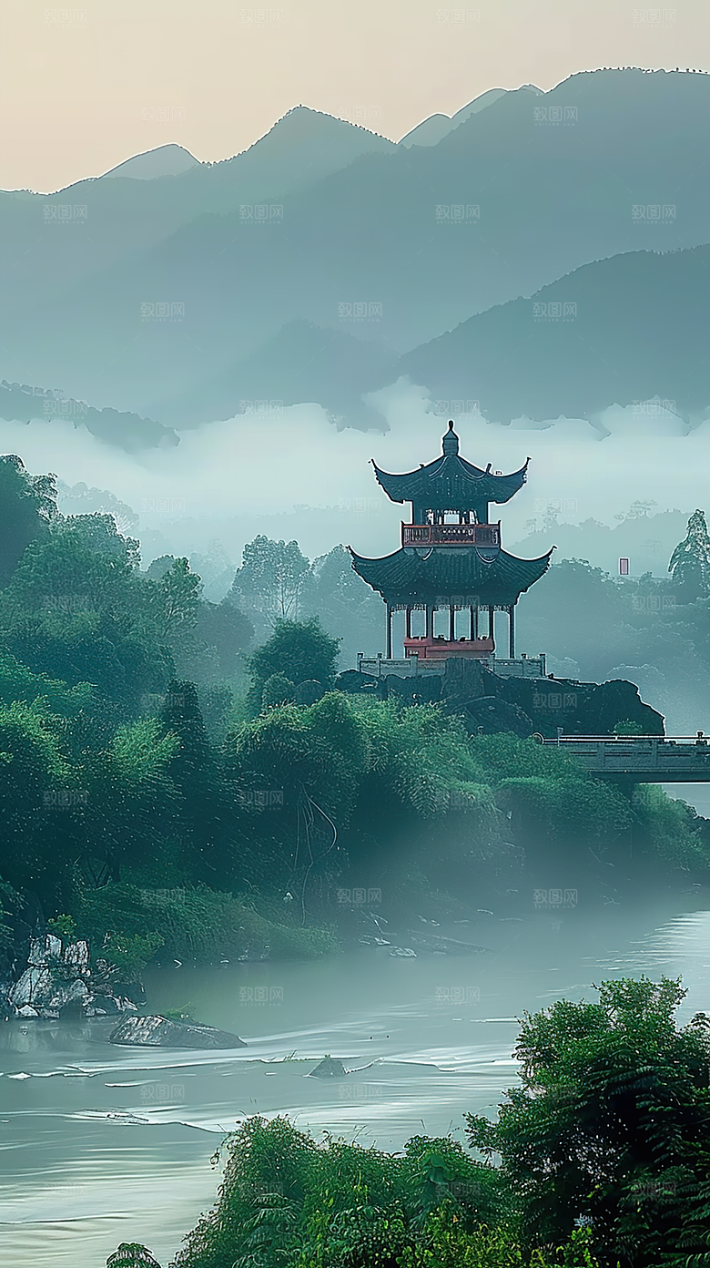 山峰山水意境风景唯美绿水