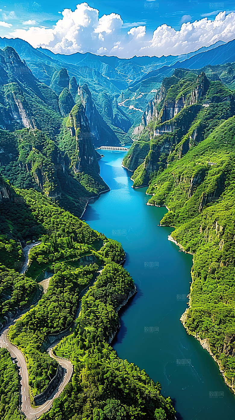 风景青山山峰唯美绿水山水意境