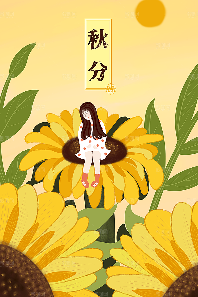 中国传统二十四节气秋分节气海报插画