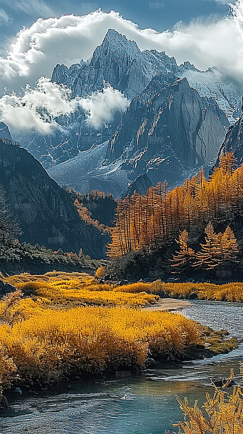 风景青山山峰唯美绿水山水意境