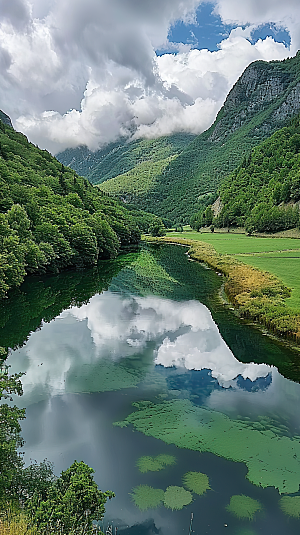 青山山水唯美绿水风景意境山峰