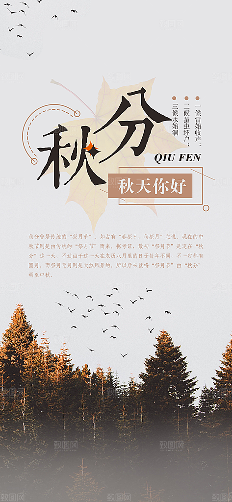 中国传统二十四节气秋分节气海报