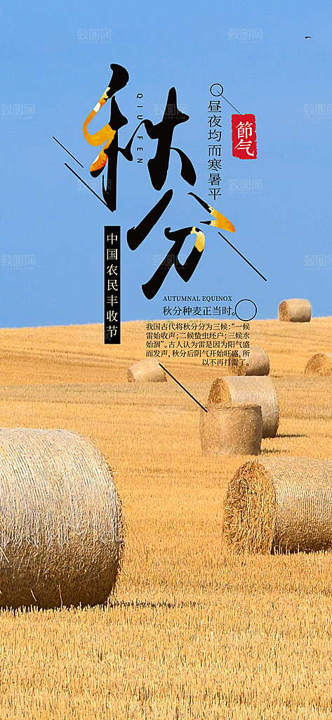 中国传统二十四节气秋分节气海报