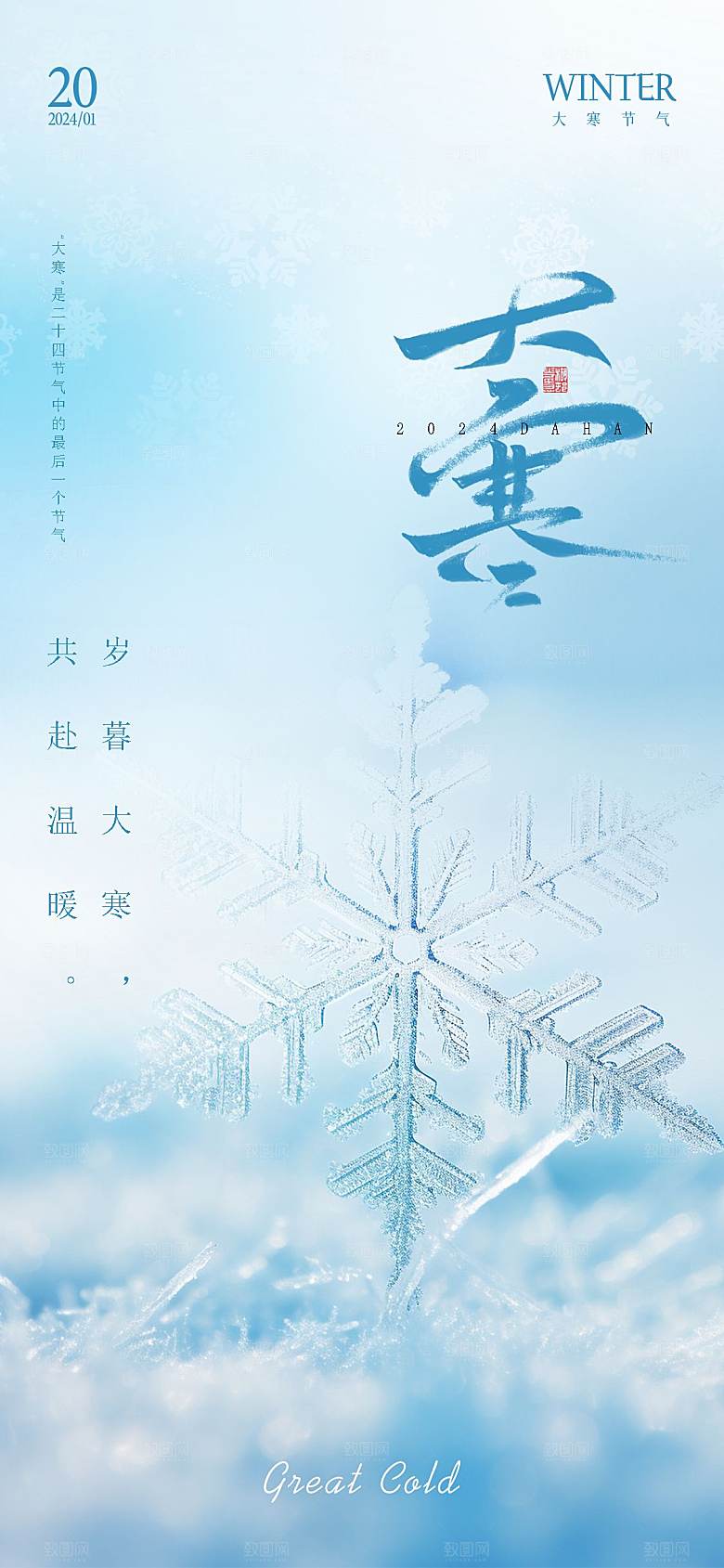 大寒节气简约大气海报