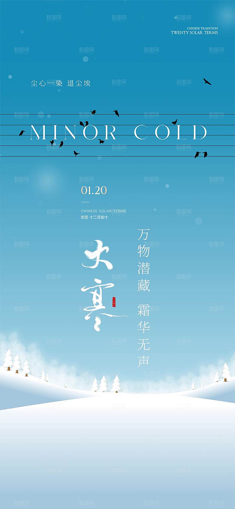 大寒节气简约大气海报