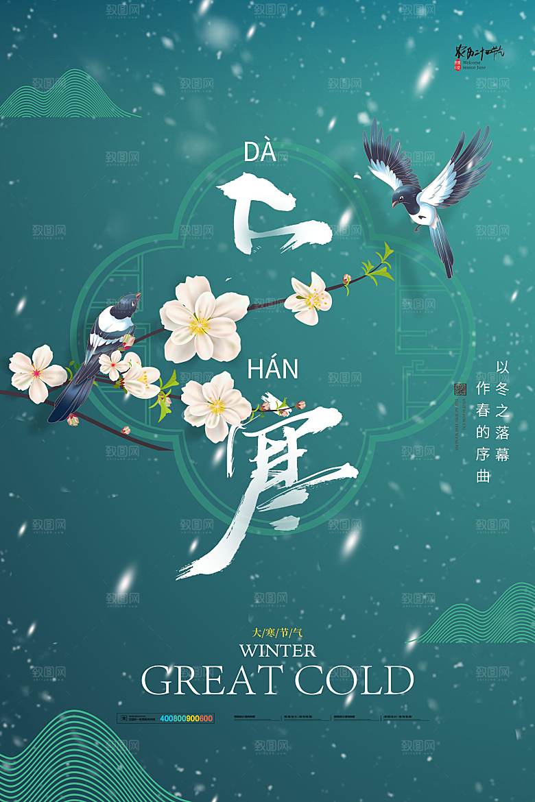 大寒节气简约大气海报
