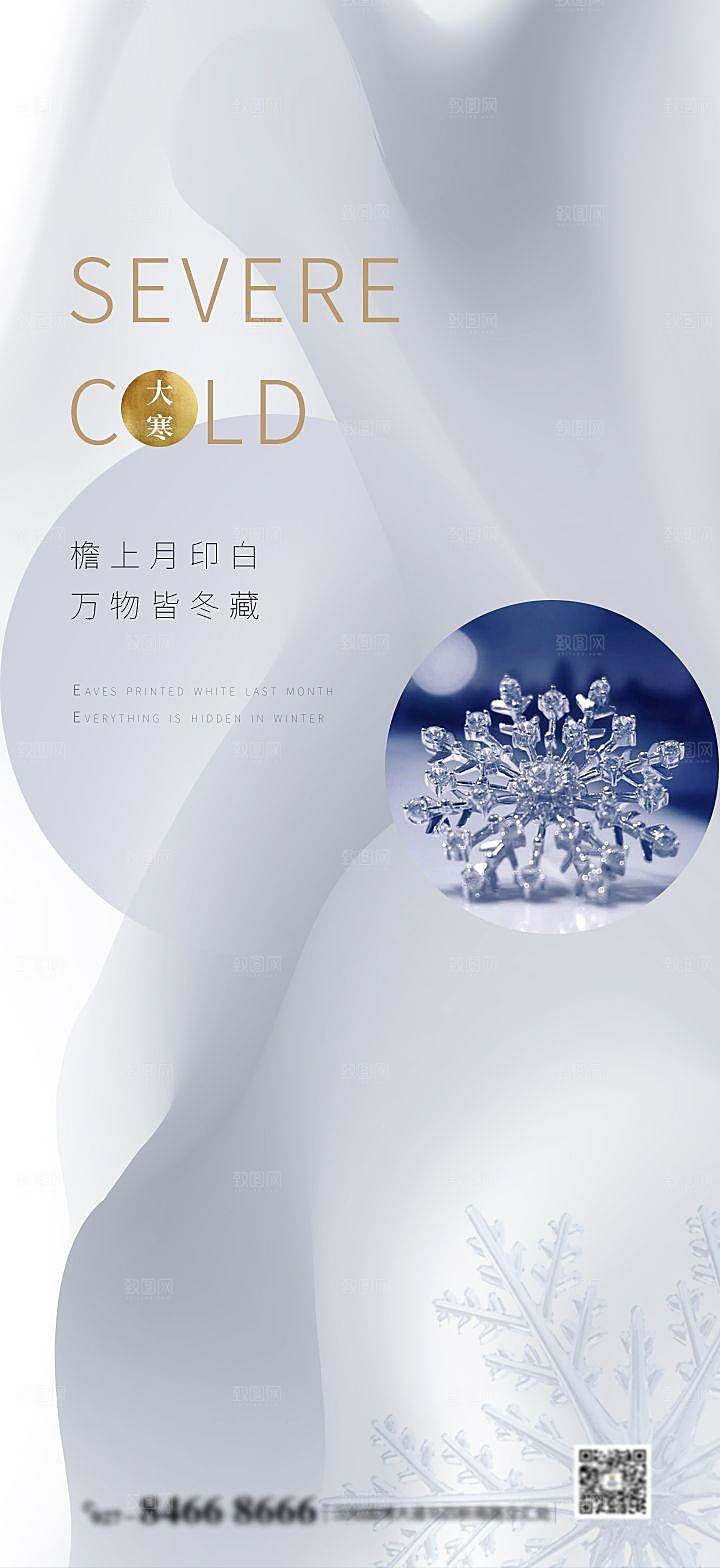 大寒节气简约大气海报