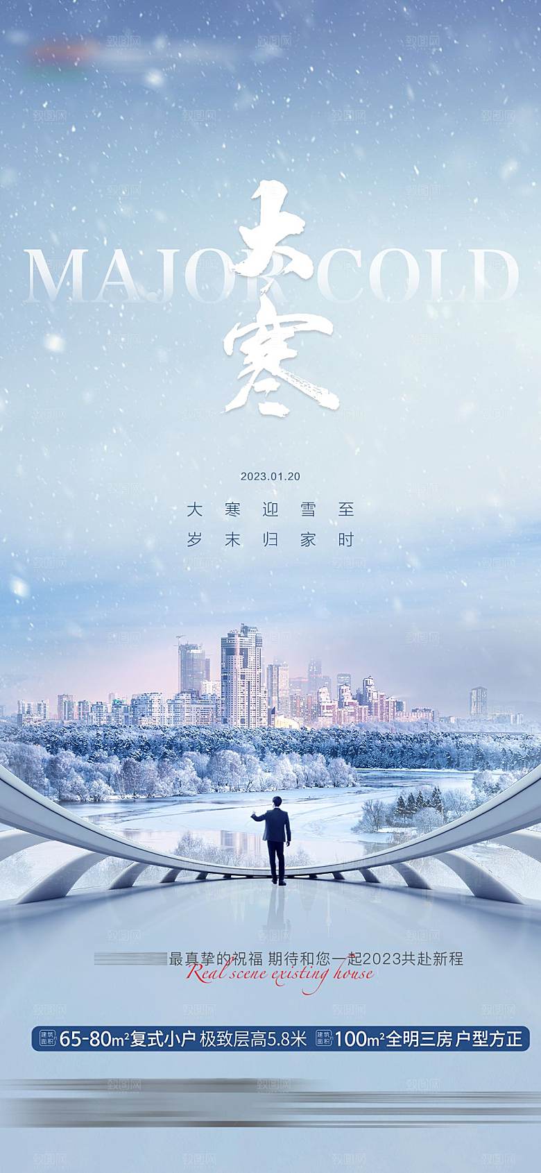 大寒节气简约大气海报