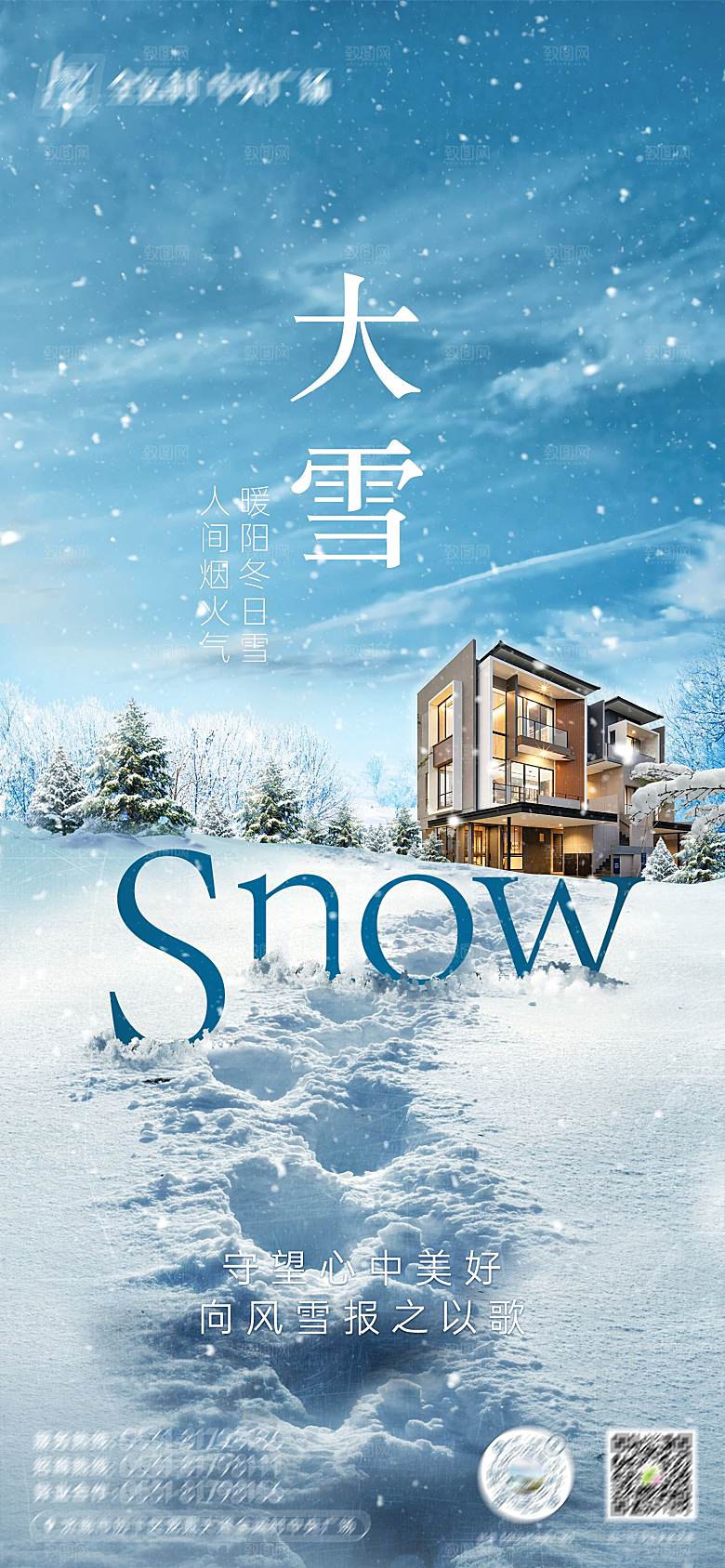 大寒节气简约大气海报