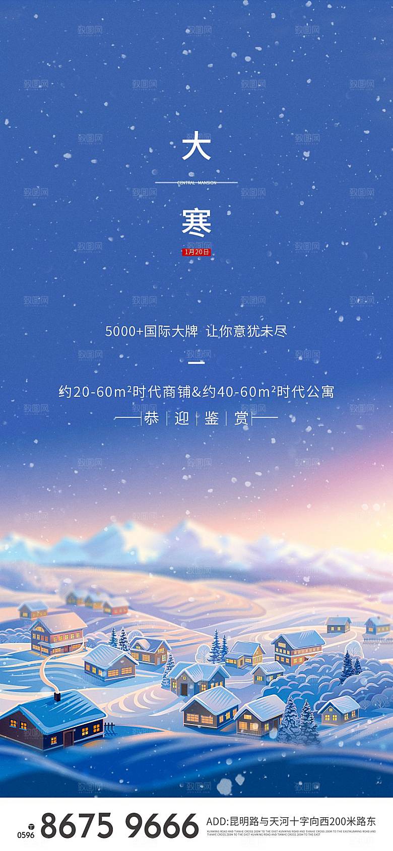 大寒节气简约大气海报