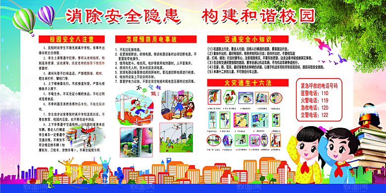 卡通可爱学校校园文化墙模版