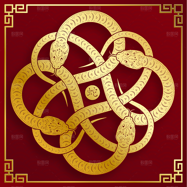 蛇年2025年新年春节红色中式蛇纹元素图