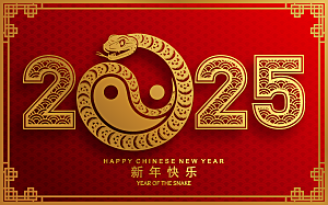 蛇年2025年新年春节红色中式蛇纹元素图