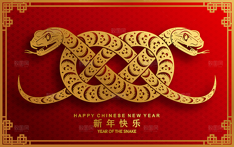 蛇年2025年新年春节红色中式蛇纹元素图