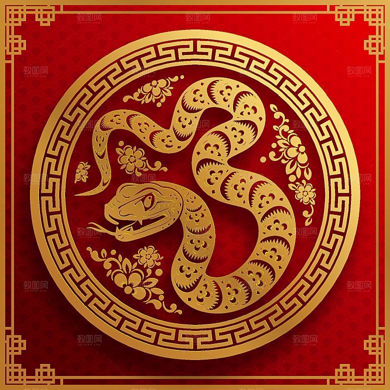 蛇年2025年新年春节红色中式蛇纹元素图