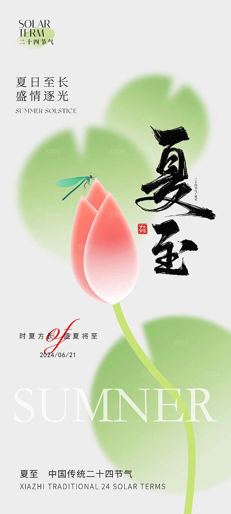 夏至节气简约大气海报