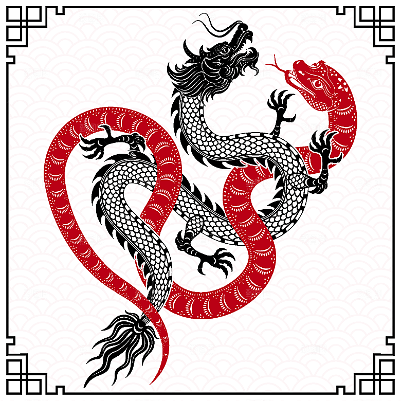 蛇年2025年新年春节红色中式蛇纹元素图