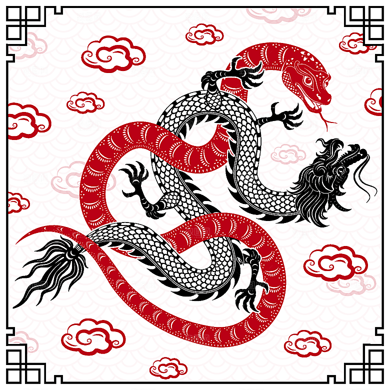 蛇年2025年新年春节红色中式蛇纹元素图